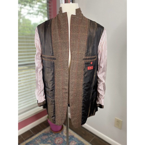 Isaia Sport Coat Mens 44R in Brown Red Plaid 100% Wool Blazer - Picture 7 of 12